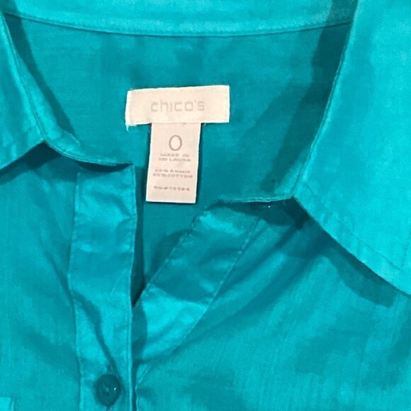 Chico's Button Up Top 3/4 Sleeve Ramie Cotton 0(S/4) Turquoise #144J - Picture 6 of 7